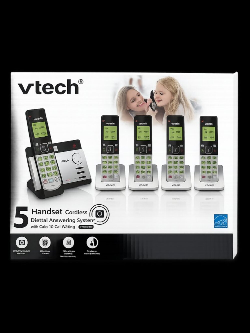 VTech 5-Handset Cordless Phone System DECT Home Phone NIB Black